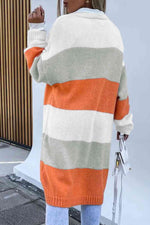 Color Block Open Front Duster Cardigan - Ladyez