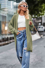 Open Front Dropped Shoulder Longline Cardigan - Ladyez