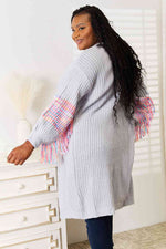 Woven Right Fringe Sleeve Dropped Shoulder Cardigan - Ladyez