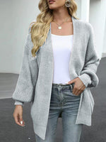 Drop Shoulder Balloon Sleeve Cardigan - Ladyez
