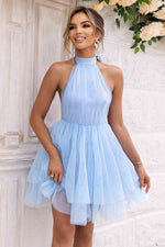 Halter Neck Backless Mesh Dress - Ladyez
