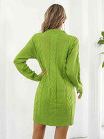 Cable-Knit Round Neck Sweater Dress - Ladyez