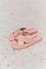 Forever Link Studded Cross Strap Sandals in Blush - Ladyez