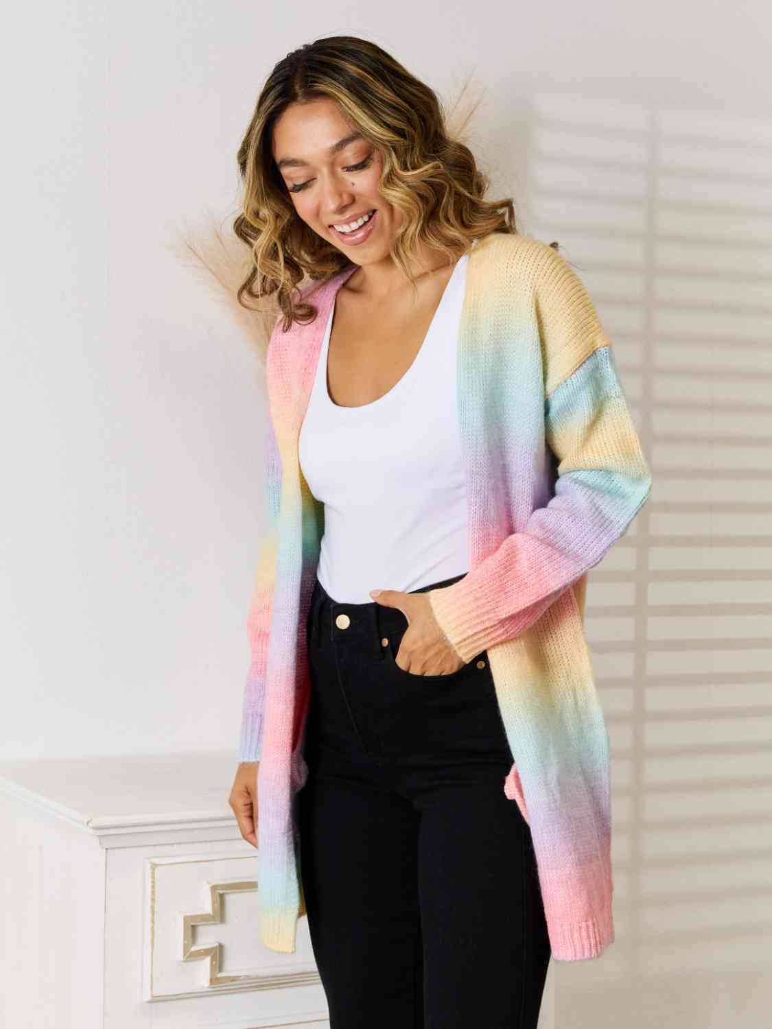 Full Size Gradient Open Front Cardigan - Ladyez