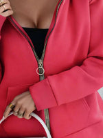 Zip-Up Slit Hoodie with Pockets - Ladyez