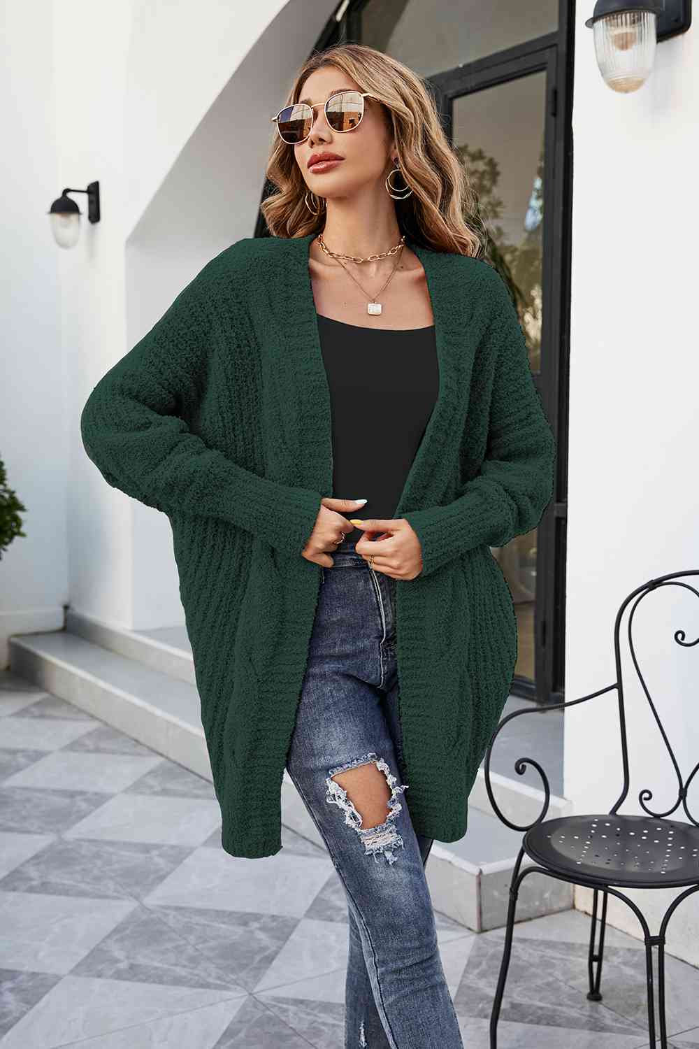 Open Front Dolman Sleeve Cardigan - Ladyez