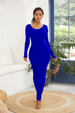Round Neck Long Sleeve Maxi Wrap Dress - Ladyez