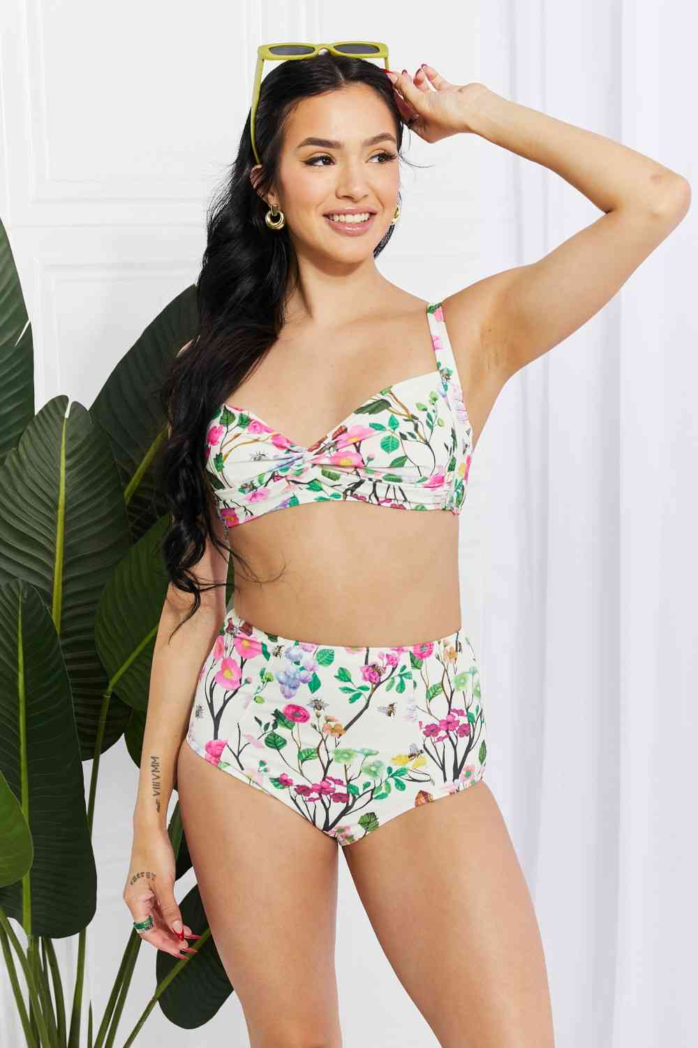 Marina West Swim Take A Dip Twist High-Rise Bikini in Cream - Ladyez