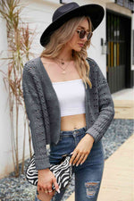 Open Front Cuffed Cropped Cardigan - Ladyez