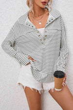 Full Size Striped Collared Top - Ladyez