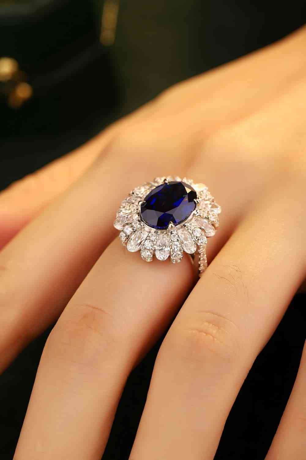 5 Carat Lab-Grown Sapphire Flower Shape Ring - Ladyez