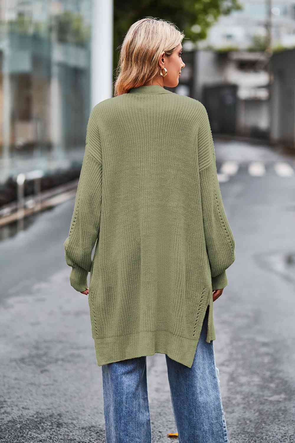 Open Front Dropped Shoulder Longline Cardigan - Ladyez