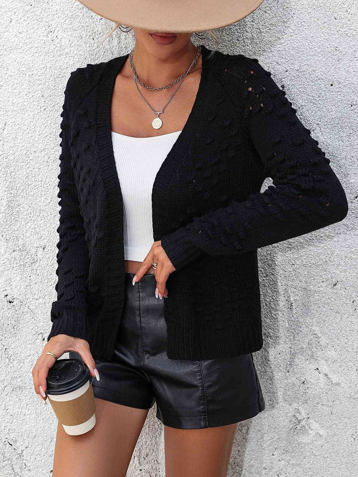 Open Front Long Sleeve Cardigan - Ladyez