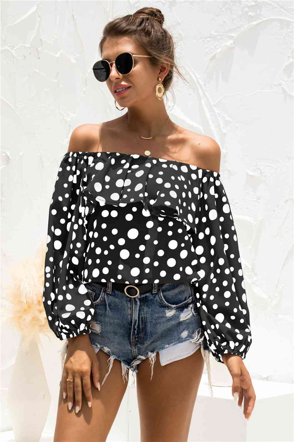 Polka Dot Off-Shoulder Layered Blouse - Ladyez
