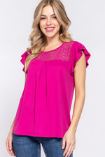 ACTIVE BASIC Ruffle Short Sleeve Lace Detail Knit Top - Ladyez