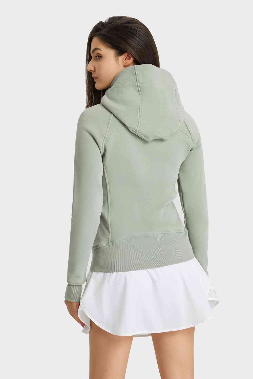 Zip Up Seam Detail Hooded Sports Jacket - Ladyez