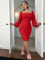 Zip-Back Ruched Bodycon Dress - Ladyez