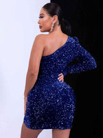 Sequin One-Shoulder Tulip Hem Bodycon Dress - Ladyez