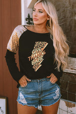 GIVE THANKS BABE Sequin Long Sleeve Blouse - Ladyez