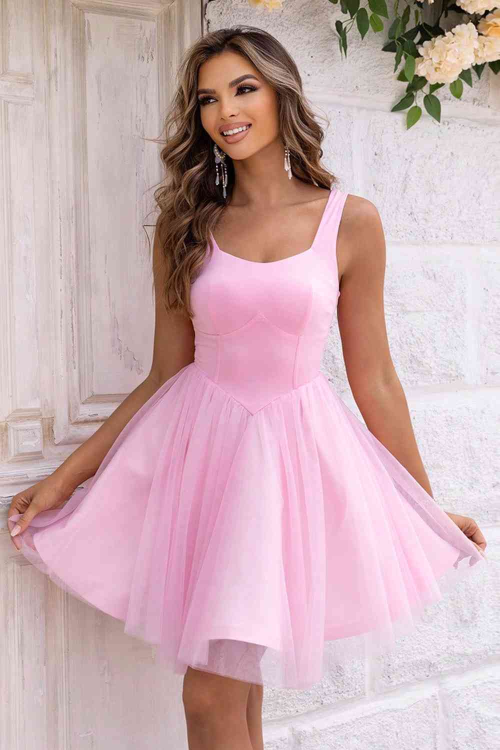 Wide Strap Mesh Dress - Ladyez