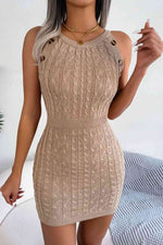Decorative Button Sleeveless Cable-Knit Dress - Ladyez