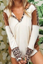 Leopard V-Neck Dropped Shoulder Blouse - Ladyez