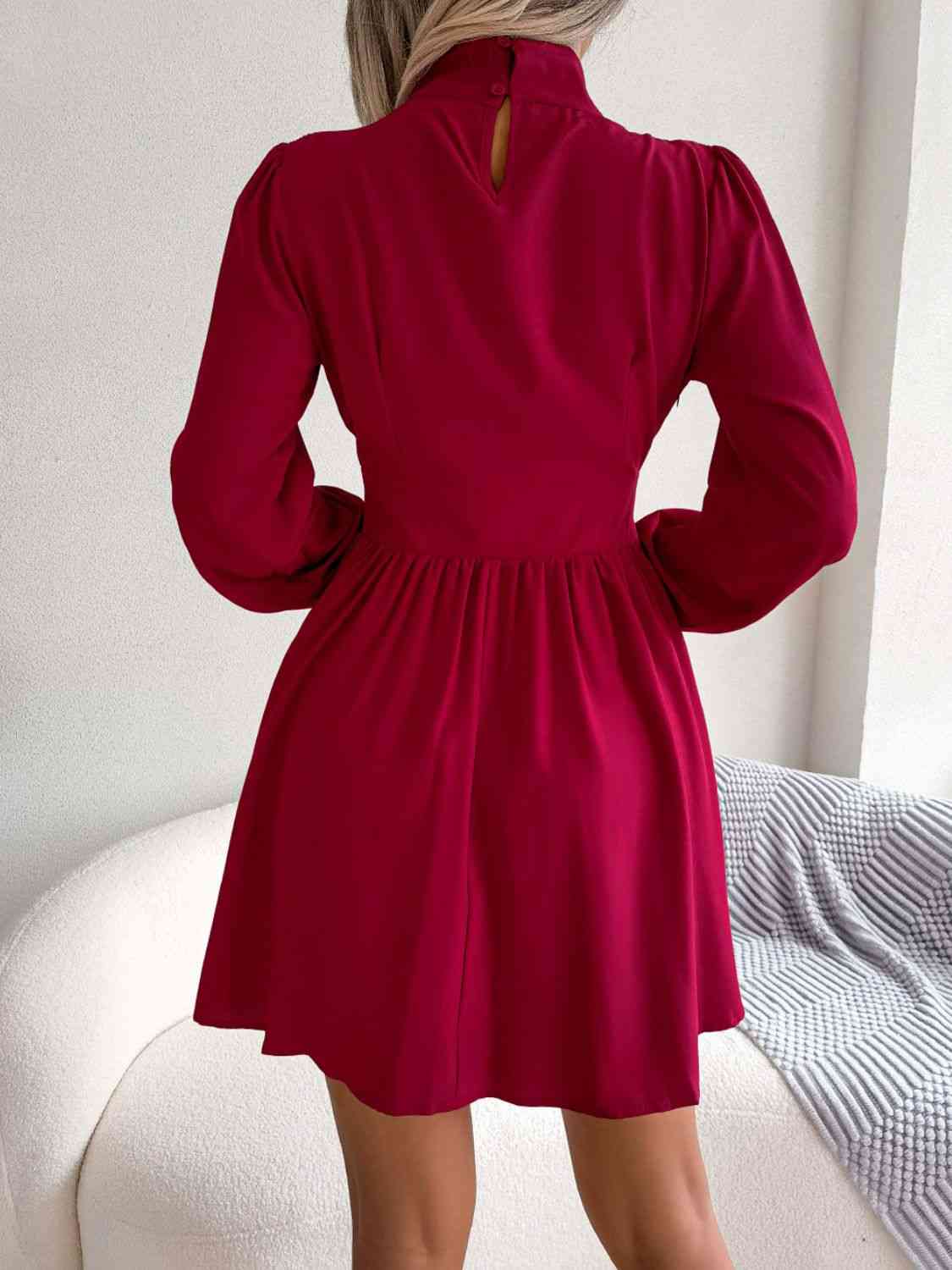 Cutout Turtleneck A-Line Mini Dress - Ladyez
