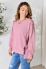 Culture Code Full Size Round Neck Exposed Seam Slit Top - Ladyez
