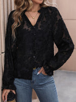 Lace Button Front Long Sleeve Top - Ladyez