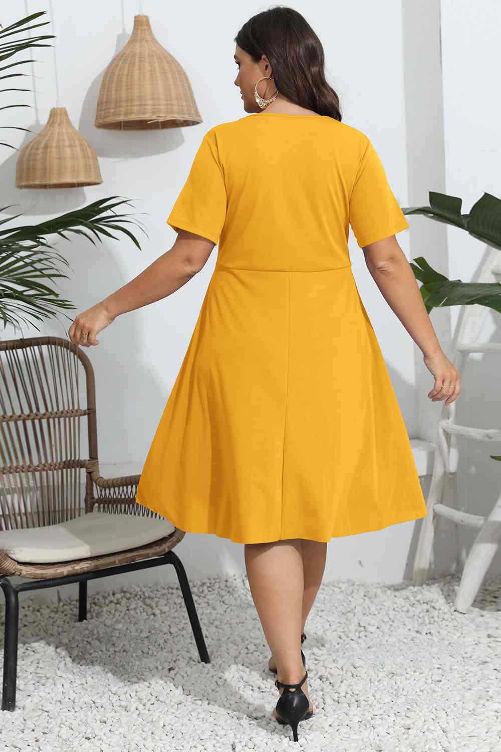 Plus Size Round Neck Openwork Dress - Ladyez