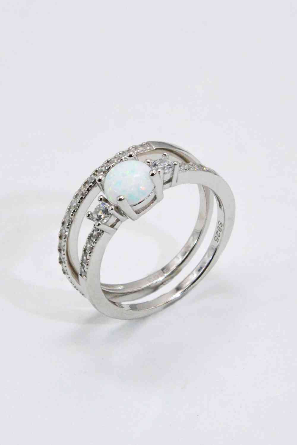 925 Sterling Silver Opal Split Shank Ring - Ladyez