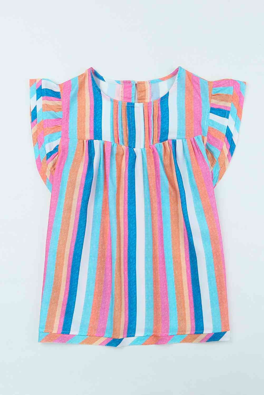 Multicolored Stripe Flutter Sleeve Blouse - Ladyez
