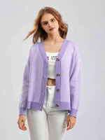 Button Down V-Neck Cardigan - Ladyez
