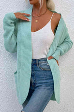 Open Front Rib-Knit Cardigan with Pockets - Ladyez