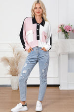 Multicolor Button-Down Long Sleeve Blouse - Ladyez
