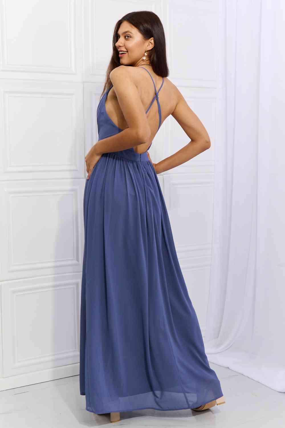 OneTheLand Captivating Muse Open Crossback Maxi Dress - Ladyez