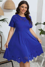 Plus Size Round Neck Openwork Dress - Ladyez