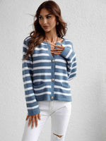 Woven Right Striped Button Front Cardigan - Ladyez