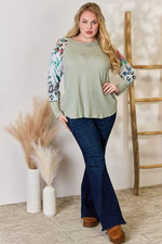 Hailey & Co Full Size Printed Round Neck Blouse - Ladyez