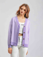 Button Down V-Neck Cardigan - Ladyez