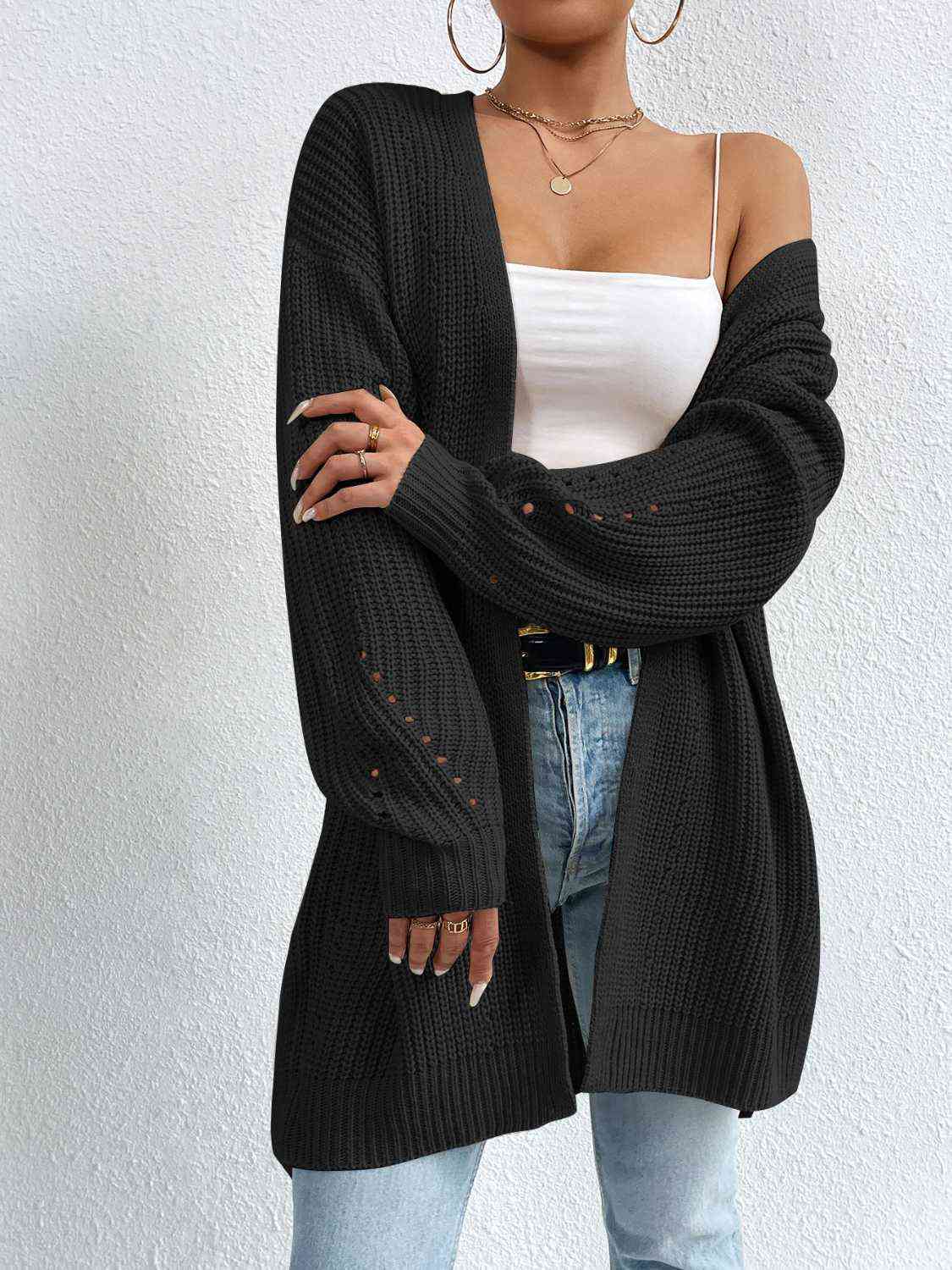 Open Front Dropped Shoulder Slit Cardigan - Ladyez