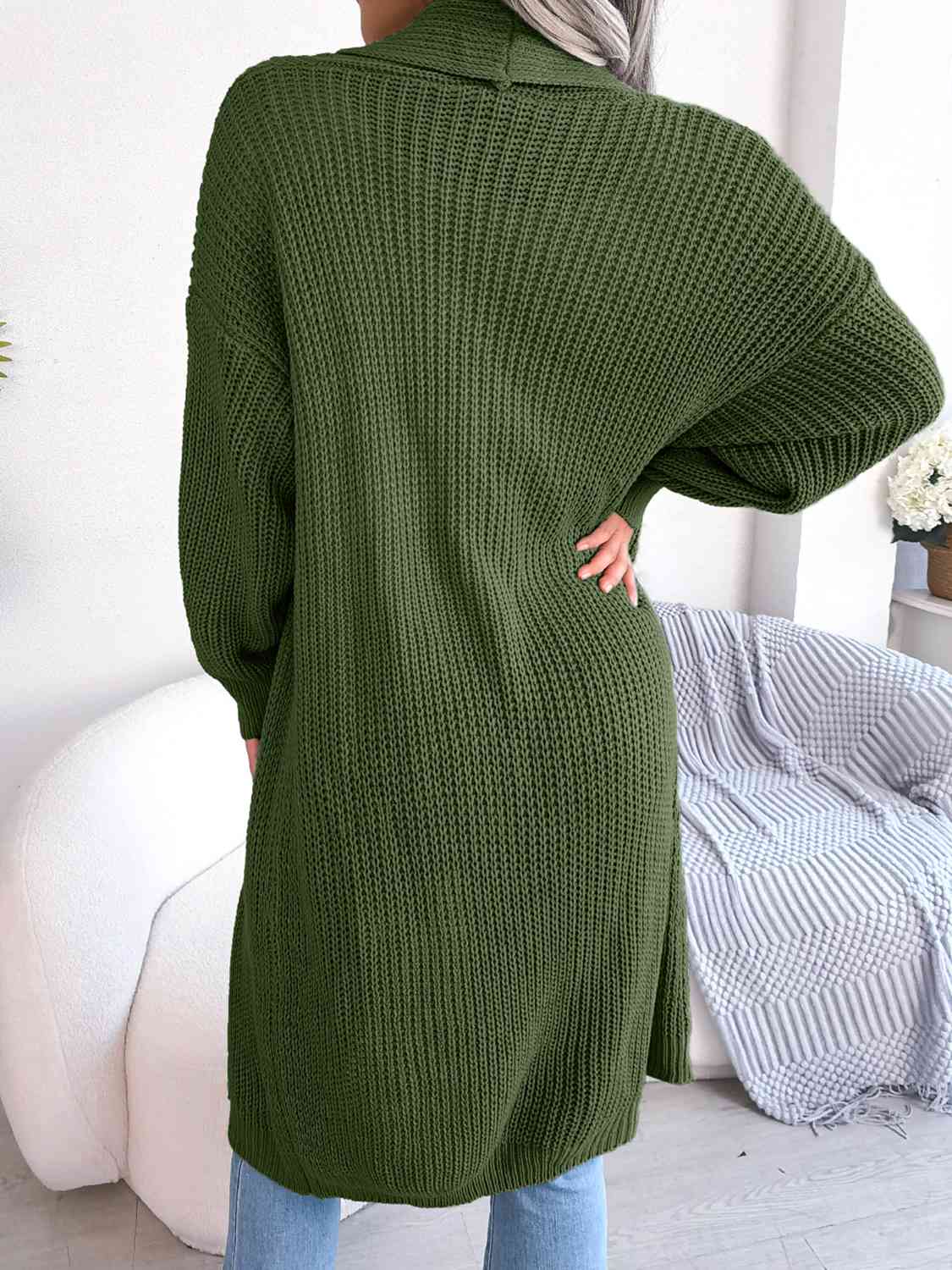 Open Front Dropped Shoulder Longline Cardigan - Ladyez