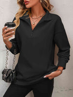 Zip-Up Dropped Shoulder Sweatshirt - Ladyez