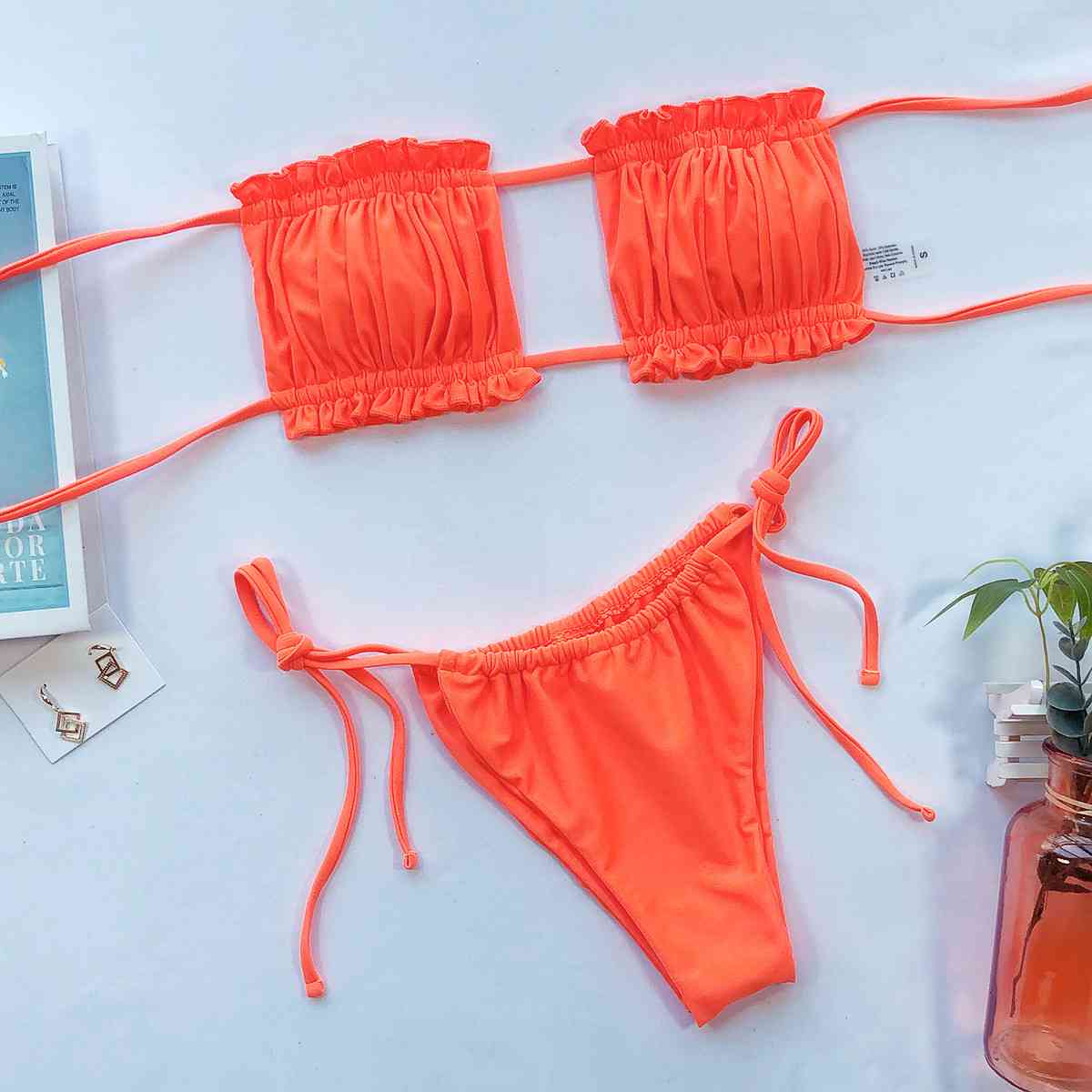 Frill Trim Ruched Bikini Set - Ladyez