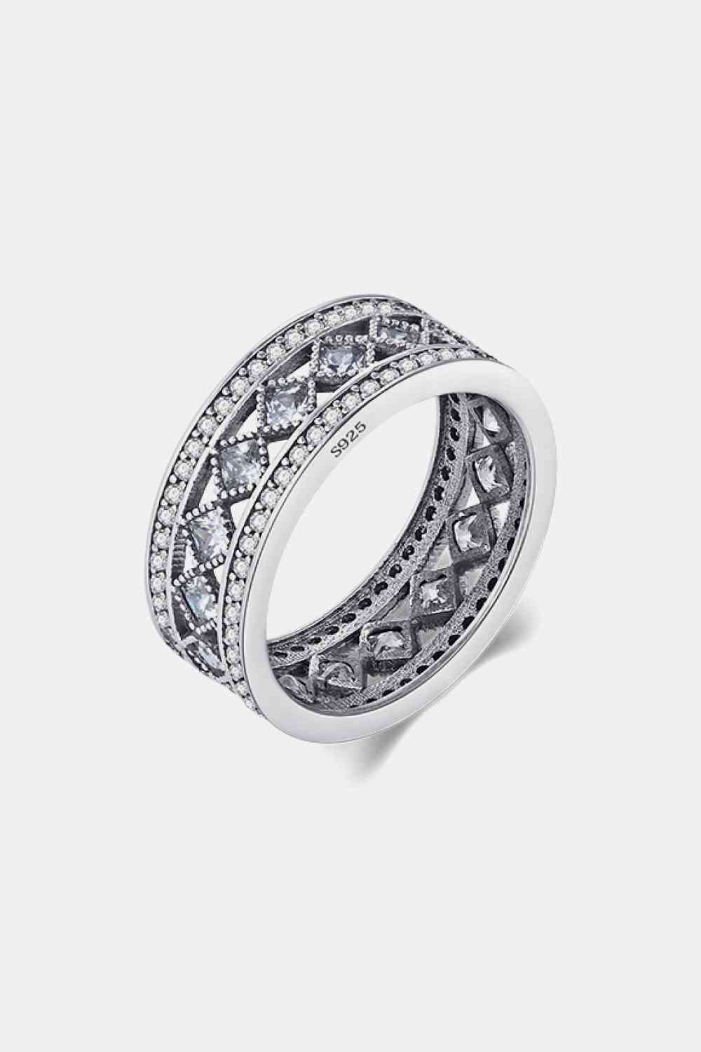 925 Sterling Silver Cutout Cubic Zirconia Ring - Ladyez