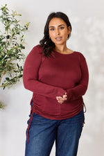 Culture Code Full Size Drawstring Round Neck Long Sleeve Top - Ladyez
