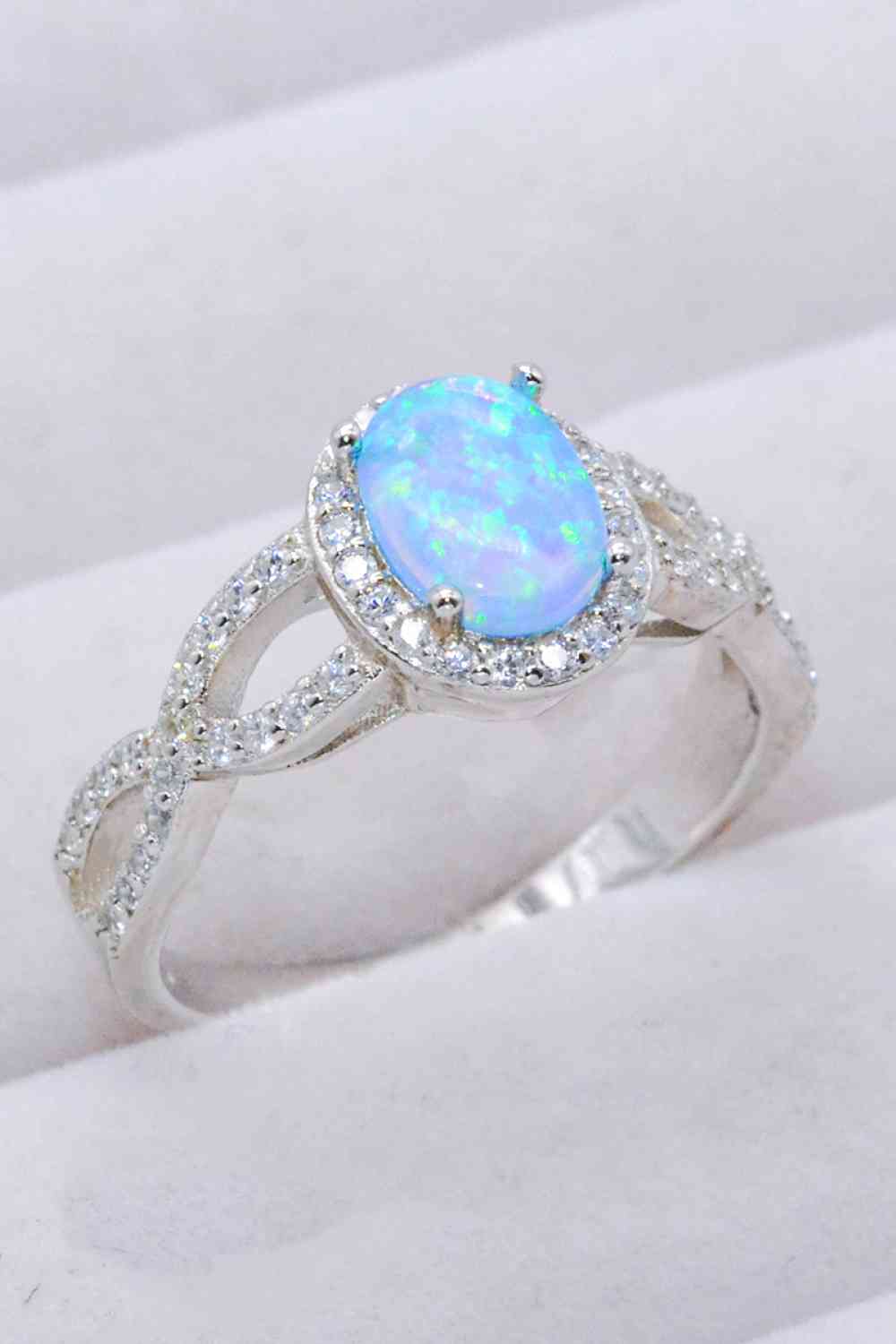 925 Sterling Silver Opal Halo Ring - Ladyez