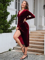 Ruched Slit Surplice Wrap Dress - Ladyez