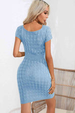 Decorative Button Round Neck Short Sleeve Sweater Dress - Ladyez