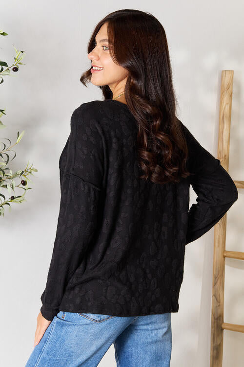 BOMBOM Textured Exposed Seam Buttoned Blouse - Ladyez